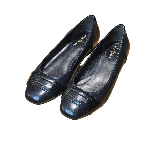 Cole Haan Black Leather Flats with Silver Buckle Size 7.5 - Picture 2 of 16